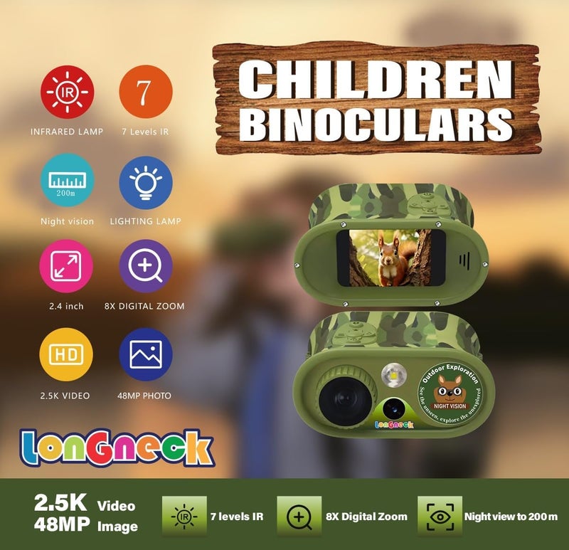 Long Neck Day and Night Vision Binoculars for Kids, Toddler IR Googles,Birthday Gifts for Toddler Boys 6-12 Years, Digital Night Vision Goggles for Kids, Binoculars 8-12 Years - Image 2